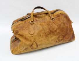 Vintage tan leather weekender luggage bag 55cm