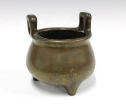 Bronze tripod censer, with Xuande mark but likely 19th or 20th century, 17cm