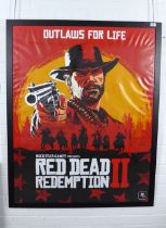 Outlaws For Life, Red Dead Redemption II, a large Rock Star games poster, framed under Perspex,