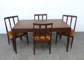 John Herbert for Youngers mid century afromosia dining table and four chairs, (open 200 x 74 x