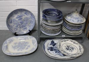 Quantity of Staffordshire transfer printed blue and white pottery (a lot)