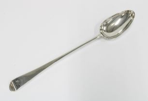 18th century silver serving spoon, Old English pattern with makers mark for John Langlands I &