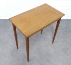 Mid Century teak side table, the rectangular top on tapering legs, 71 x 72 x 41cm.