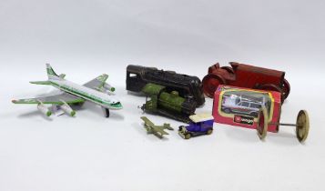 Collection of vintage tinplate toys to include an Irish International Airlines plane, etc (some