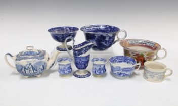A collection of Staffordshire blue and white transfer printed pottery (a lot)