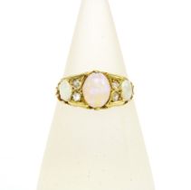 A Victorian 18ct gold opal and diamond ring, Birmingham 1896