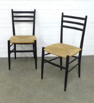 Pair of Italian ebonised side chairs with rush seats, for ROOKSMOOR 42 x 86 x 40cm. (2)