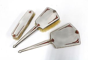 George V silver and enamel dressing table brush set, Birmingham 1934 (3)