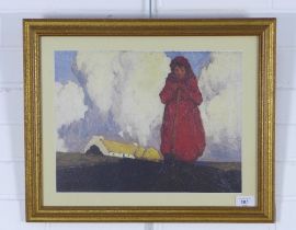THE POTATO DIGGER, PAUL HENRY, coloured print, framed under glass, 37 x 29cm