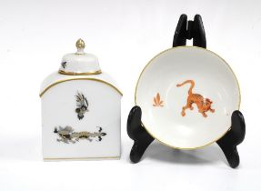 Meissen pin dish from the Friends of Meissen Series, Edition 2004 and a small Meissen caddy and