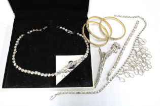 Swarovski crystal necklace and matching bracelet together with a group of paste set jewellery to