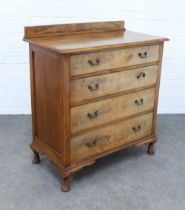 Early 20th century chest with four graduating long drawers, on short cabriole legs, 92 x 102 x 44cm.