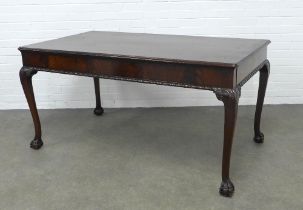 Mahogany library table, rectangular top with moulded edge and a drawer to each side, gadrooned
