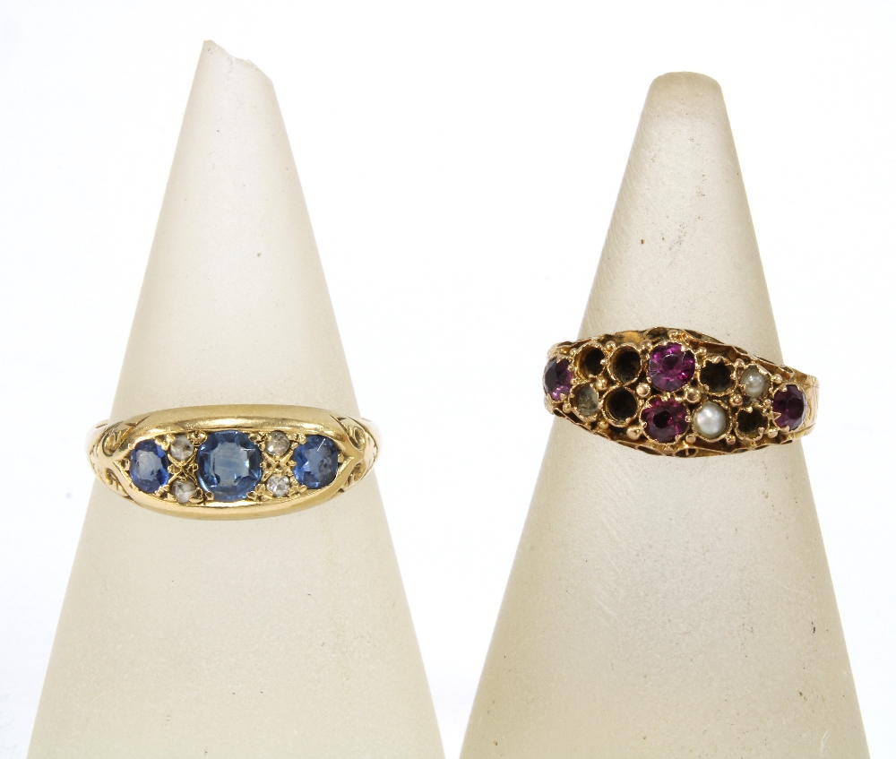 An Edwardian 18ct gold sapphire and diamond ring, Birmingham 1903, together with an early 20th