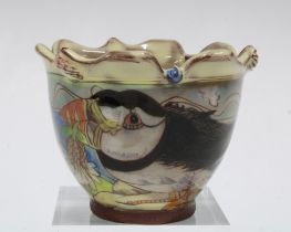 MAUREEN MINCHIN (born 1954) pottery bowl with pinched rim and puffin pattern, 9cm