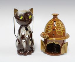 Two novelty pottery night lights, in the form of a cat (2)
