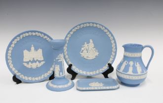 Collection of pale blue Wedgwood Jasperware (5)