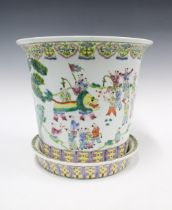 Chinese famille rose planter with circular tray, 30cm
