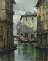 VENETIAN CANAL SCENE, oil on canvas board, signed indistinctly and framed under glass, 23 x 29cm