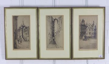 JSC SIMPSON, three framed etchings to include Canongate Tolbooth, Advocates Close and John Knox's