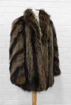 Three quarter length brown fur jacket with embroidered lining