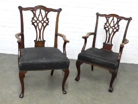 WITHDRAWN Two mahogany Chippendale style open armchairs, stuff over seats and acanthus carved