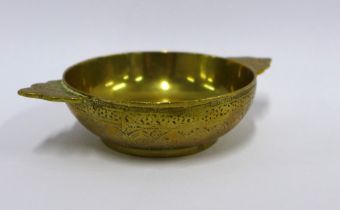 Tiffany & Co brass quaich / porringer, makers mark to underside with numbers 0459, 14cm