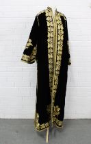 Moroccan black velvet and gold braid long coat