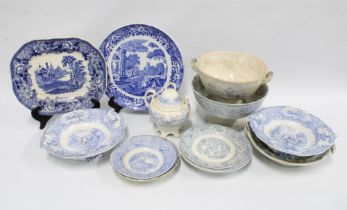 Quantity of Staffordshire transfer printed blue and white pottery (a lot)