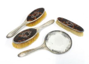 George VI silver and tortoiseshell brush set, with hand mirror, two hair brushes and one clothes