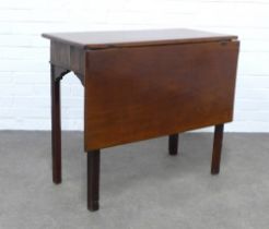 Mahogany bedroom table with a drop leaf to one side on reeded square legs, 83 x 72cm.