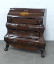 19th century Dutch style walnut bombe commode, the top with an inlaid fall front which opens to