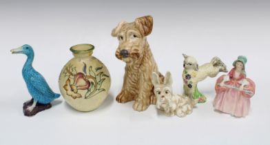 A collection of 20th century pottery to include A Doulton figure, Sylvas dog, etc (6)