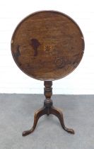 Mahogany tilt top table of small proportions, with a circular dished top with inlaid motif to