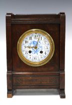 Continental pine cased mantle clock, with blue and white dial, brass movement stamped GH V CNE &