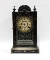 Early 20th century american ebonised mantel clock, 26 x 44cm.