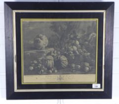 A FRUIT PIECE, after the painting by Angelo Campidoglio. print in a verre eglomise frame, 52 x