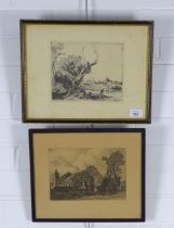 After Rembrandt, a framed etching, 20 x 16cm and another by Emile Leroy, (2)