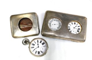 An oversized Goliath open faced pocket watch and pocket barometer set, housed in a Victorian