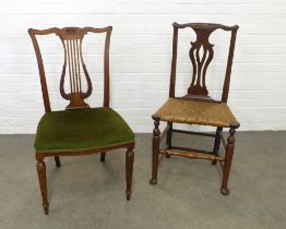 Mahogany side chair together with an elm chair with woven rush seat and interlaced splat back, ,