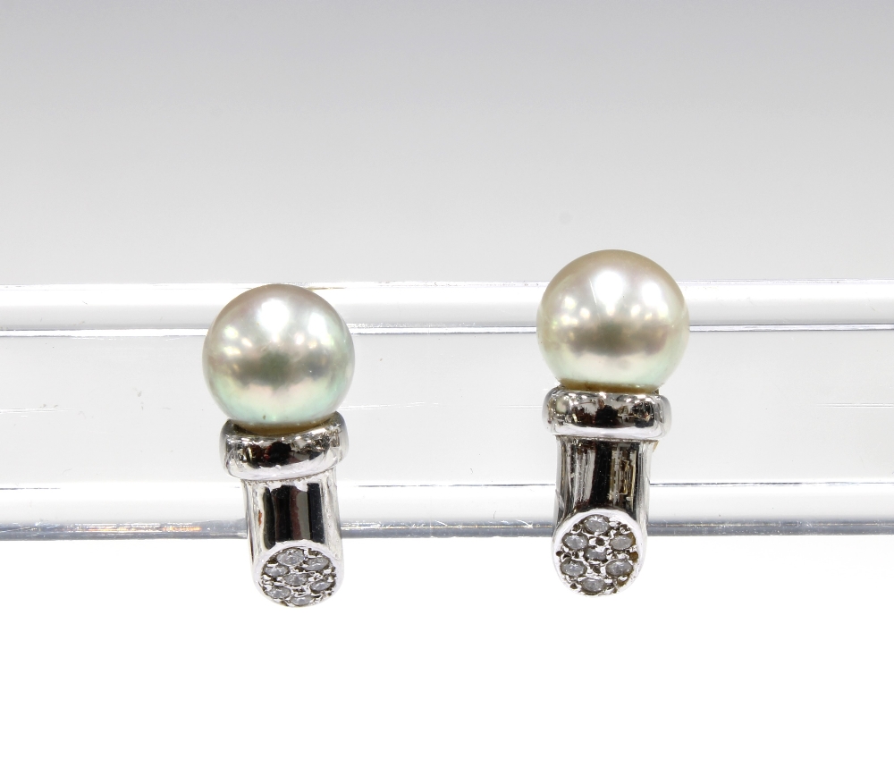 A pair of 18ct white gold diamond and pearl earrings - Image 2 of 2