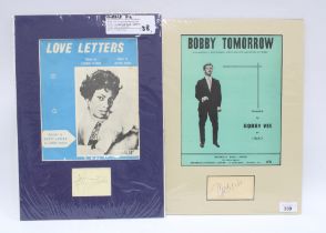 KETTY LESTER AND BOBBY VEE, ink autographs, card mounted with coloured front covers, with protective