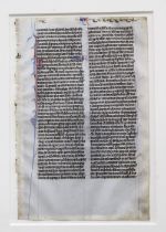 Medieval bible leaf, manuscript calligraphy on vellum, in a double sided frame, with certificate