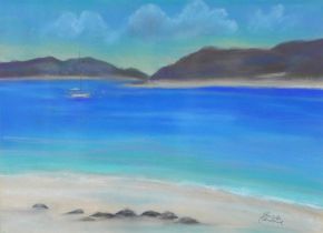 PAMELA RANDAL (SCOTTISH CONTEMPORARY) SANDS OF MORAR, pastel, signed and framed under glass, 37 x