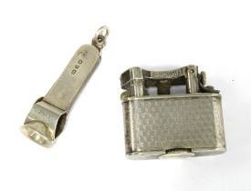 Late Victorian silver and nickel cigar cutter, Birmingham 1899 and a small Dunhill lighter (2)