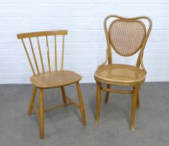 Thonet bentwood café chair together with a Danish vintage retro side chair, 45 x 93 x 43cm. (2)