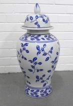 Large chinoiserie blue and white vase and cover, 60 x 30cm.