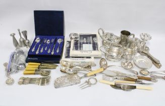 Quantity of silver plated wares to include teaset, serving spoons and other flatwares, etc