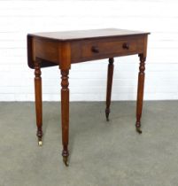 19th century mahogany bedroom table, neat proportions, with drop flap and single frieze drawer