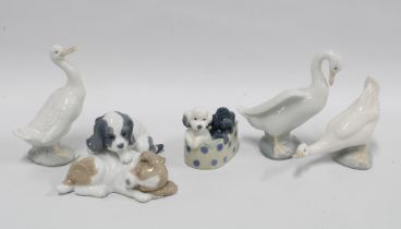 Five Nao Spanish porcelain animal figures, 18cm.